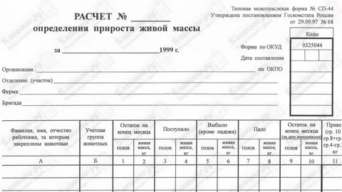 Формула прироста живой массы