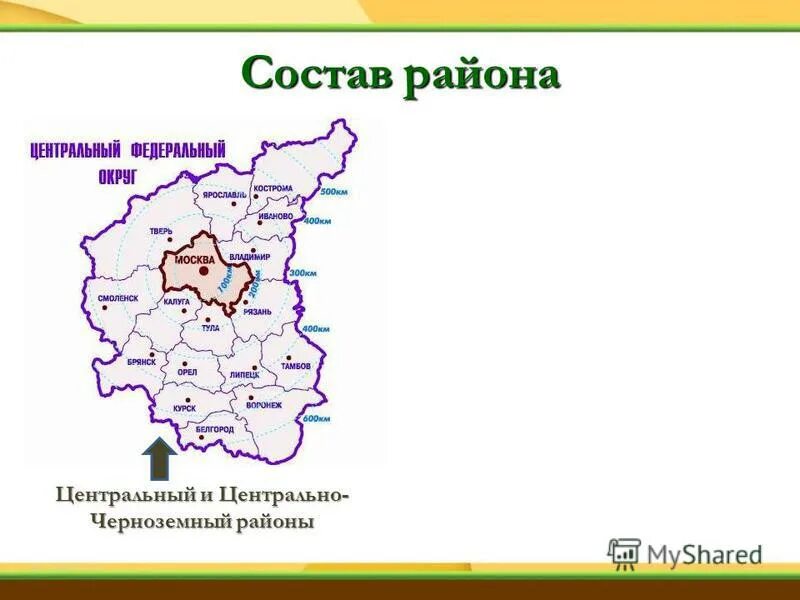 Выделите районы входящие в состав центральной россии