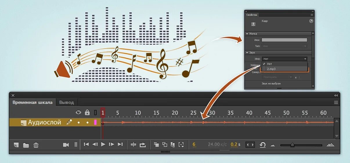 Преобразуем звук в изображение. Звук adobe animate. adobe animate переключатель. как сделать анимацию в adobe animate. как в adobe animate добавить музыку.