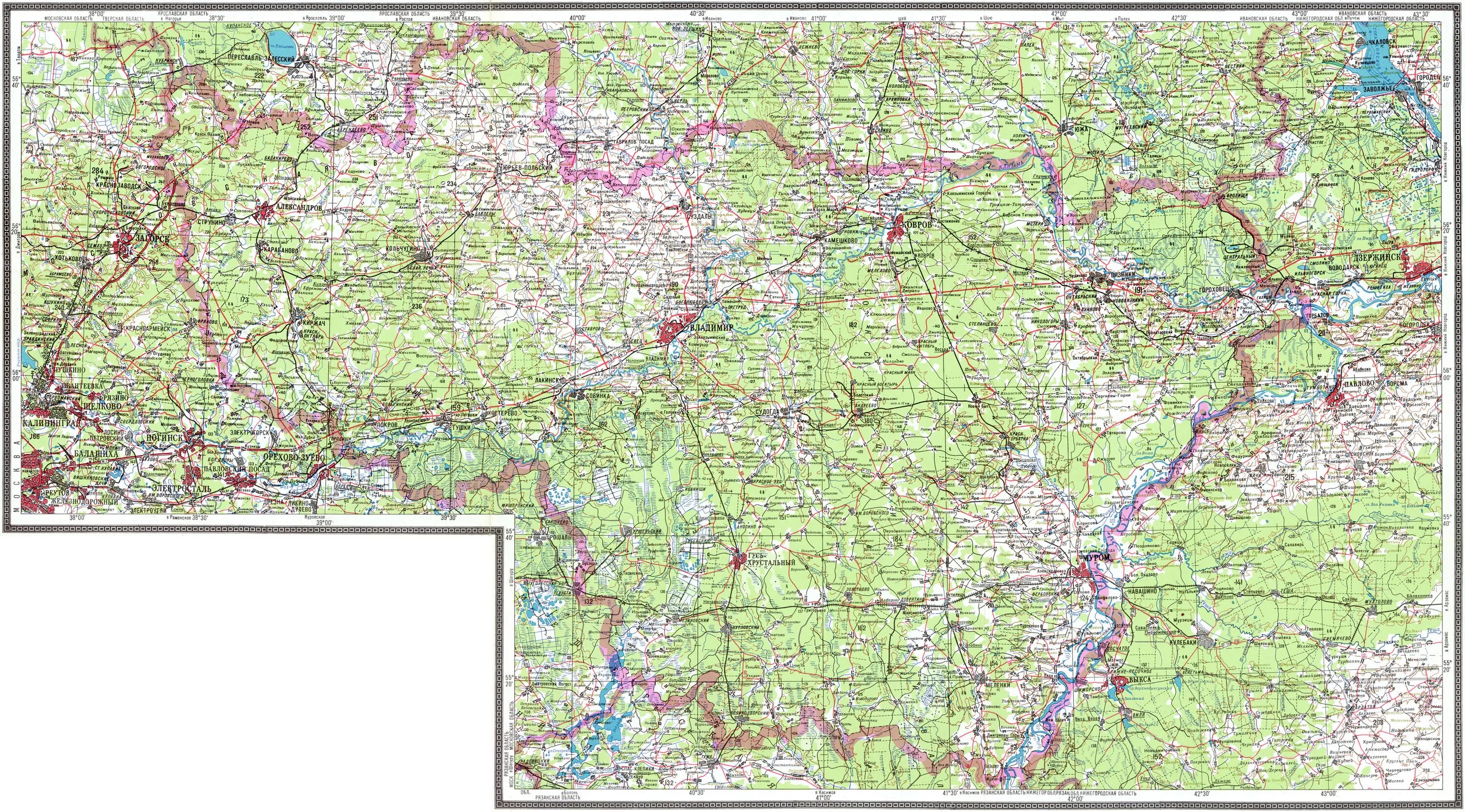 Карты б обл. Карта Владимирской области подробная. Топографическая карта Владимирской области. Карта Владимирской области с городами и районами и поселками. Топокарты Владимирской области.