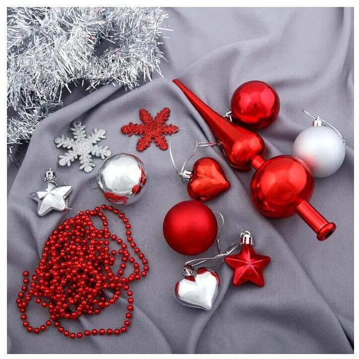 набор шаров пластик d-4 см, 6 шт "морозная зима" красный. серебряные шары на елку. новогодние игрушки. новогодняя игрушка капля. елочное украшение ходики.