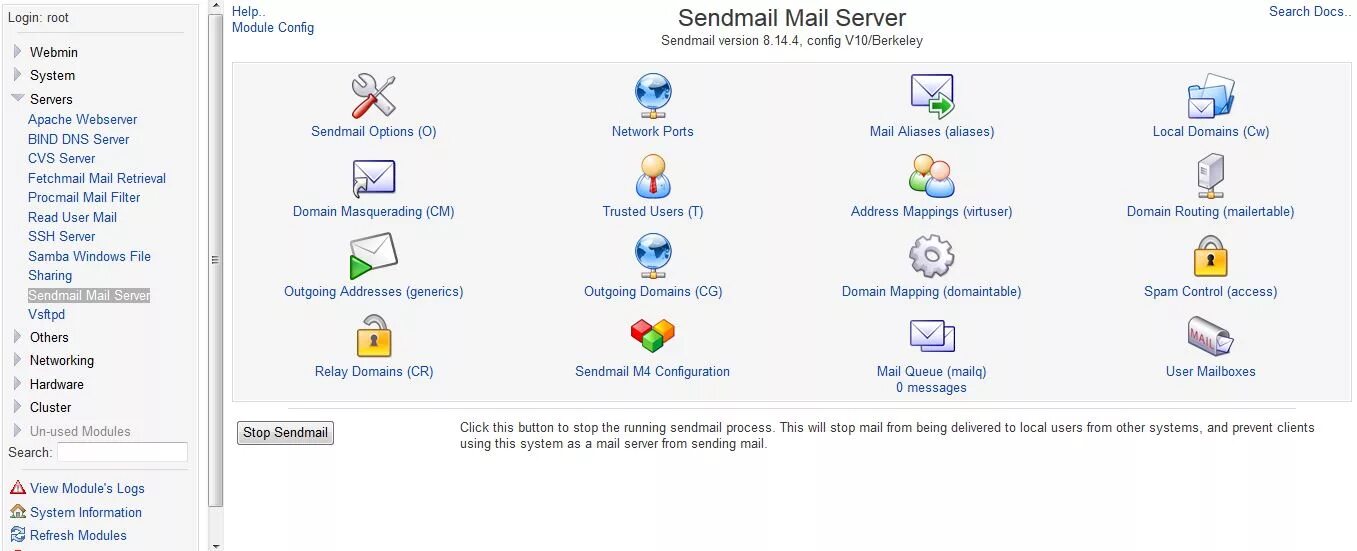 Sendmail. Почтовый сервер sendmail. Темы Webmin. Sendmail Интерфейс. Webmin FTP сервер.