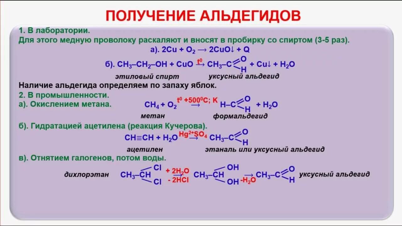 Получение альдегида уравнение реакции