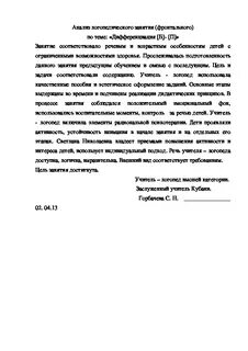 Самоанализ индивидуального логопедического занятия