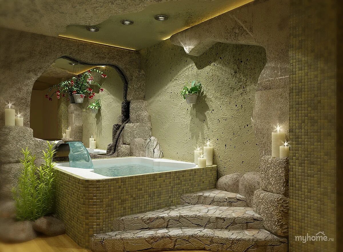 Комната в стиле пещеры. Ванная в стиле пещеры. Ванная в стиле спа. Интерьер спа зоны. Зона ванной комнаты
