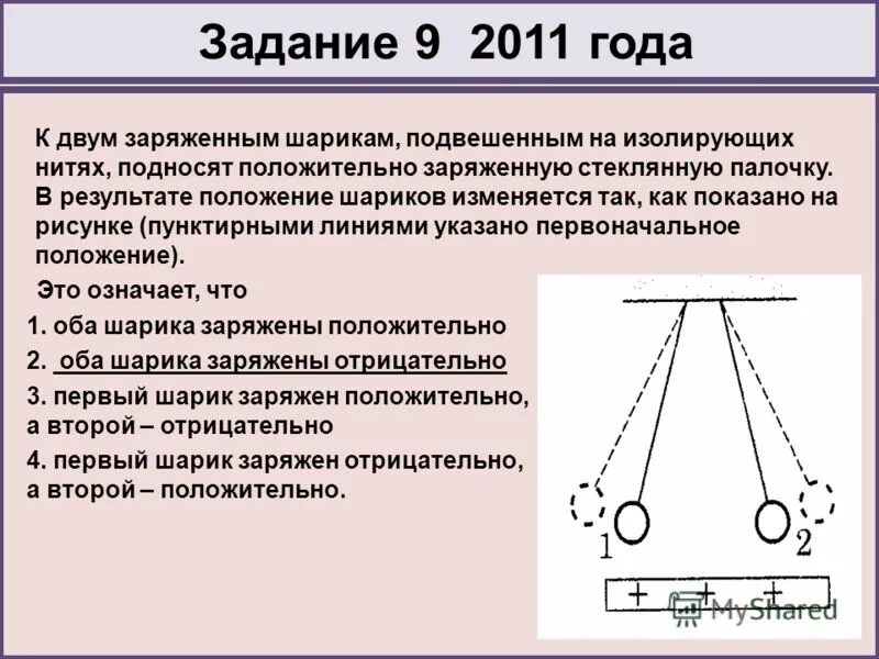 Металлический шар заряжен положительно