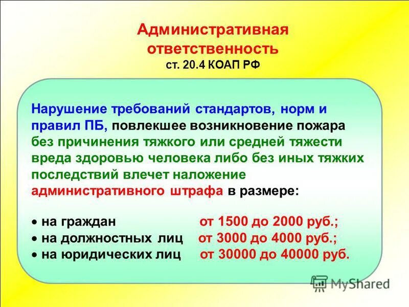20. пожарная ответственность коап рф. защитник и представитель допускаются к участию в производстве. штрафы за нарушение требований пожарной безопасности. 4 коап рф.