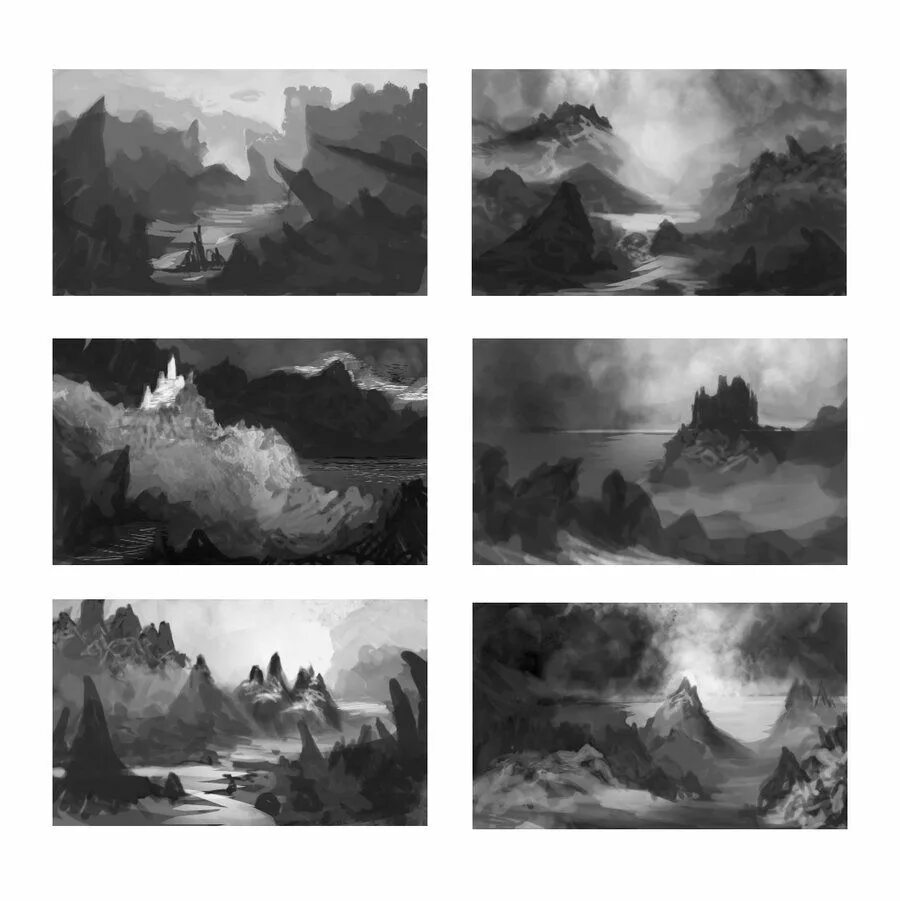 Quick environment. Чб пейзажи референс. thumbnail environments. лёгкий пейзаж референс фото.