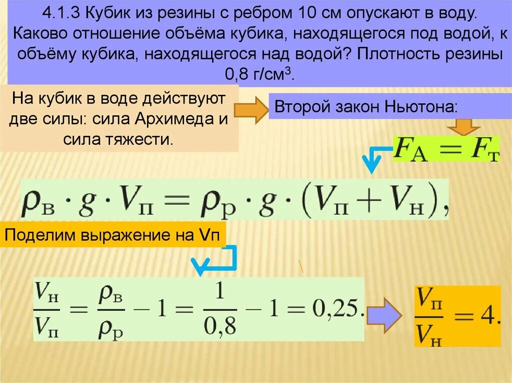 Как найти отношение количества. Отношение объемов. отношение объема кубик под водой к над водой. решение задач по теме закон сохранения импульса. плотность куба с рёбрами 10 см в г см3.