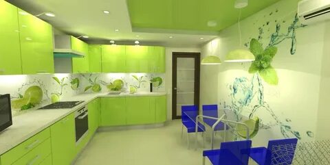 Обои кухни зеленый гарнитур