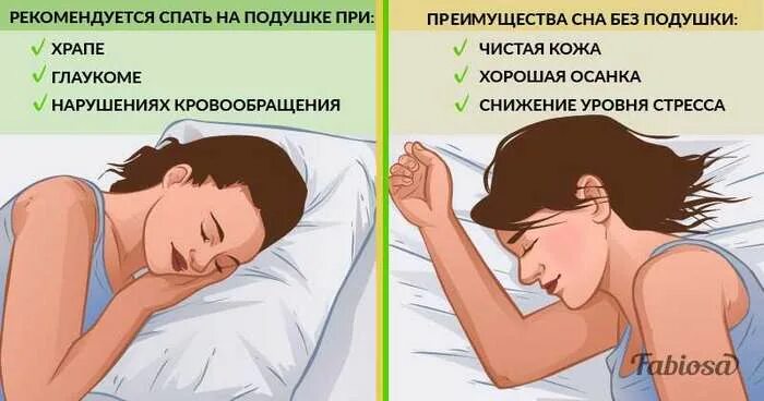 Спать без подушки. Спать без подушки полезно. Спать с подушкой или без.