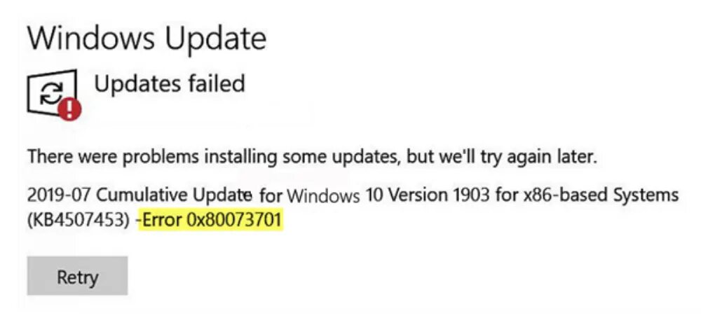 Ошибка 0x80073701. Ошибка установки – 0x80073701. Windows update failed. 0x80073701.