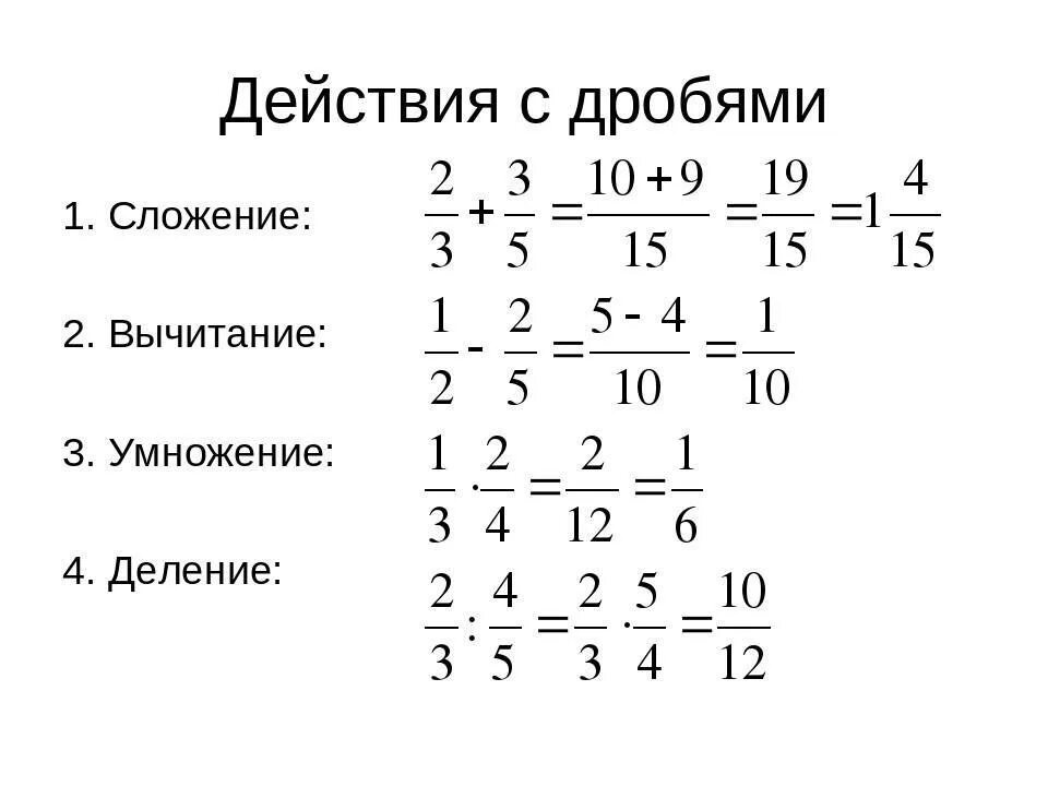 Сложение вычитание умножение и деление дробей. Как решать дроби 5 класс. Как складывать вычитать умножать и делить дроби. Сложение вычитание умножение и деление дробей примеры.