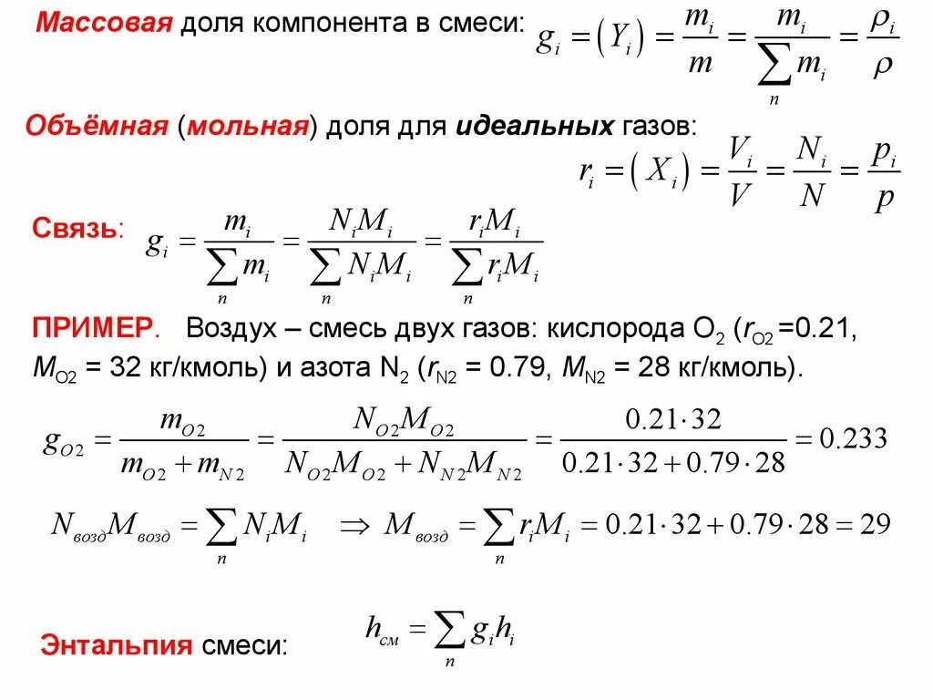 Много воздуха в смеси. Объем доли газов в смеси.