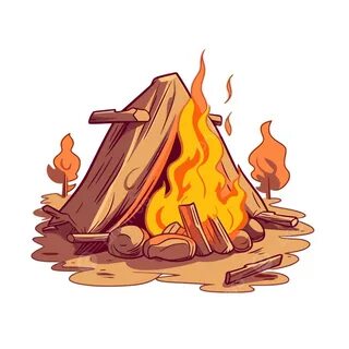 Simple Campfire Vector, Sticker Clipart Cute Camp Fire In Cartoon Style, Sticker