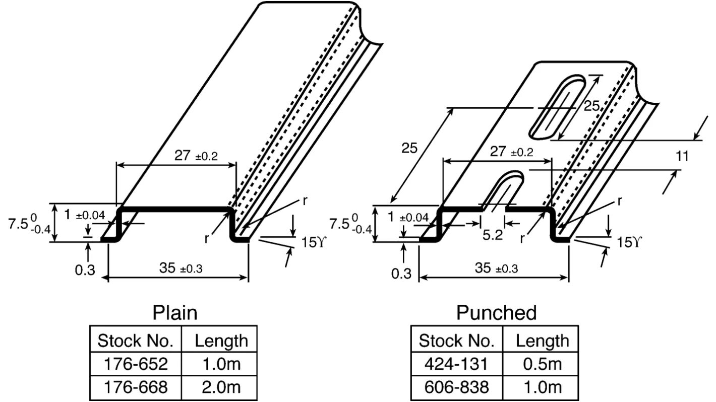 Din рейка NS 35/7.5 Perf чертеж.