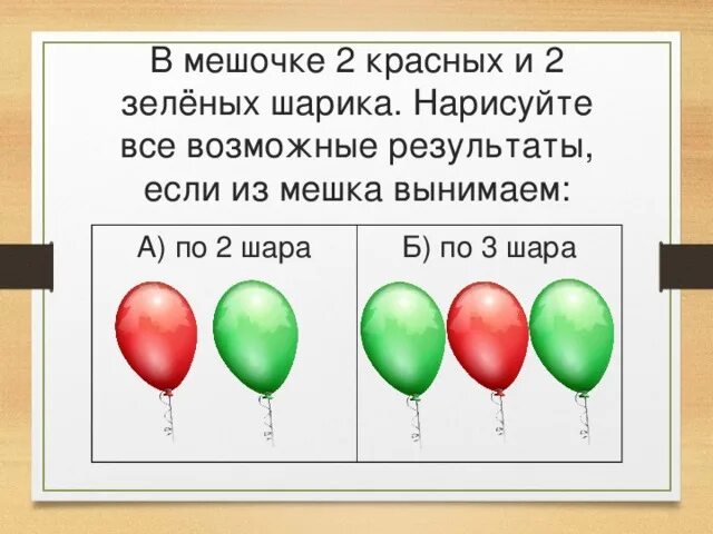 Красный и зеленый шарик. Задача про шары. Три шара разных цветов. Задача про шарики разного цвета.
