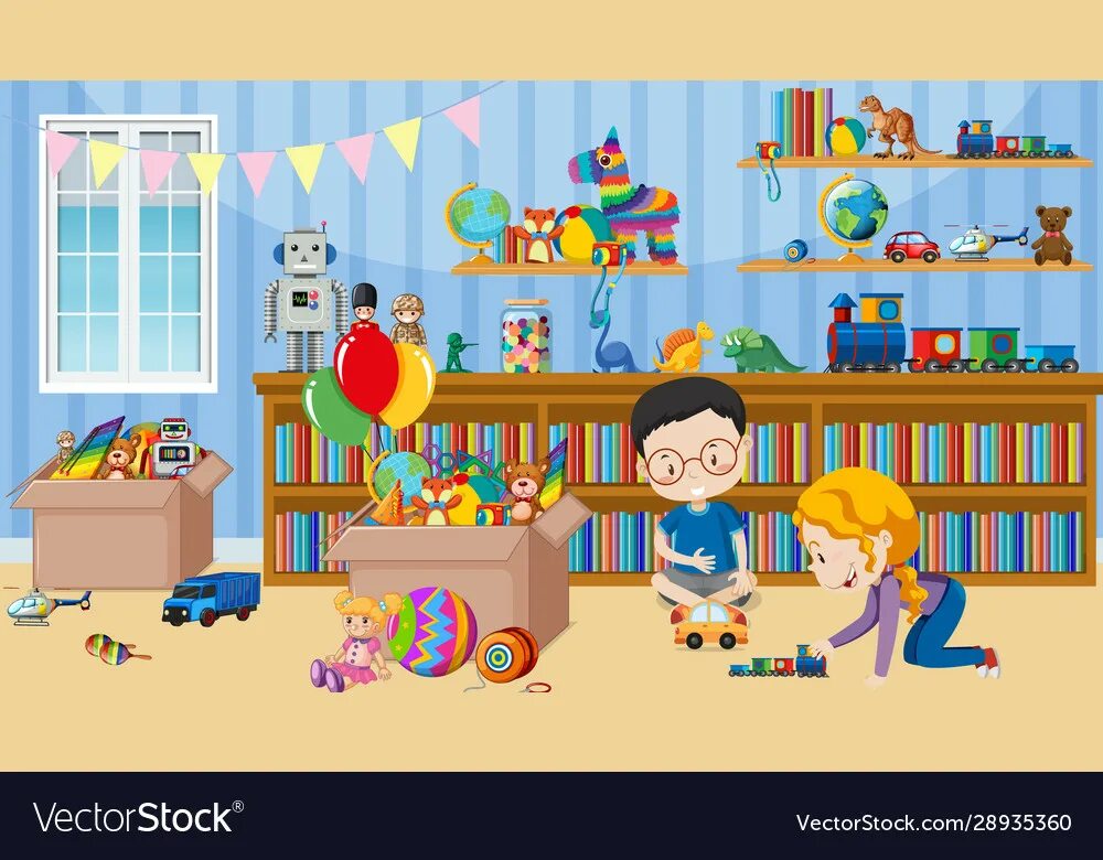 The toys are in the room. Toys in the room.
