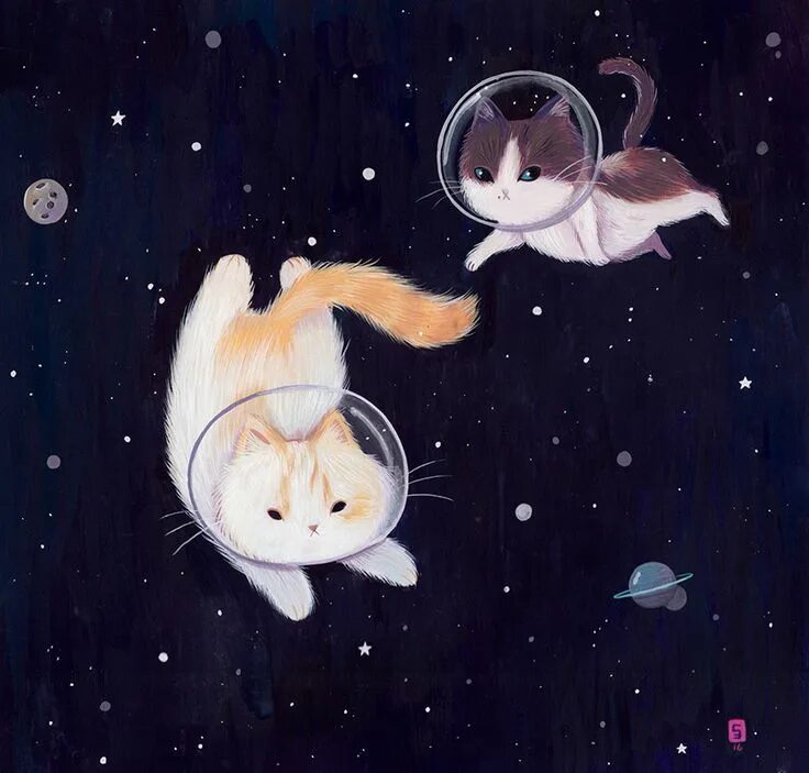 Space animals. Милые космические котики. Милые иллюстрации. Котенок в космосе. Космический котик арт.