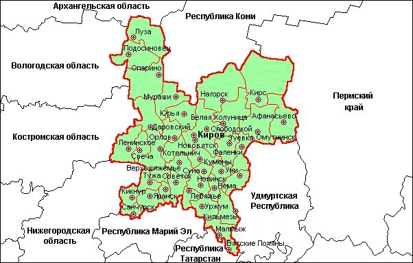 Киров какой федеральный. Соседи Кировской области на карте. С какими областями граничит Кировская область. Границы Кировской области. Границы Кировской области на карте.