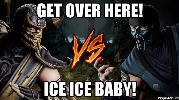 You are here ice. Get over here Мем. Get over here Scorpion. Скорпион говорит get over here. Айс айс Беби Мем.