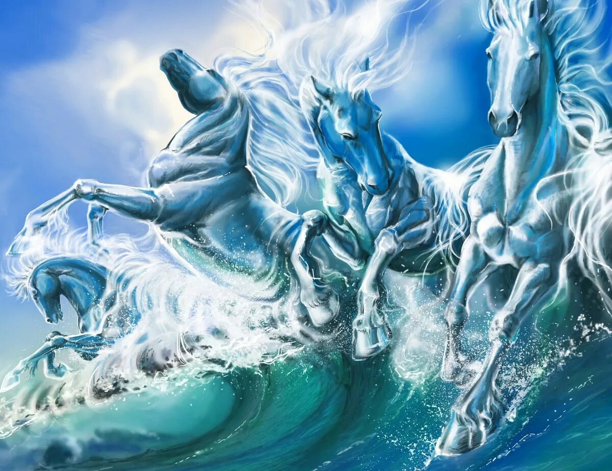Крейн кони Нептуна. Лошадь стихии воды. Конь из воды. Кони волна.