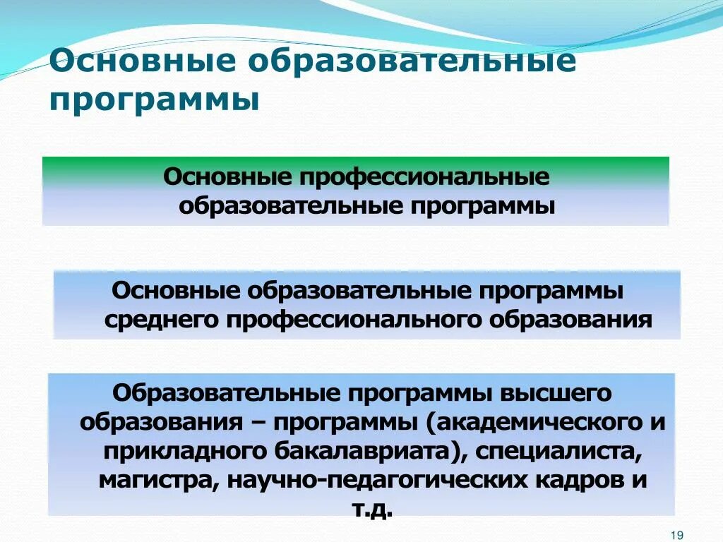 Образовательные программы среднего профессионального образования. Основные программы профессионального образования. Образовательные программы высшего образования. Основные профессиональные образовательные программы.