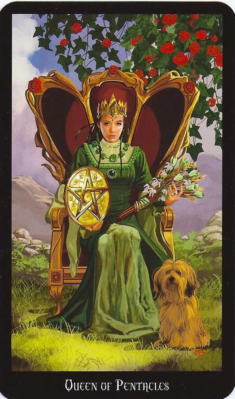 Пентаклей таро значение в отношениях. Королева пентаклей таро. queen of pentacles таро. карта таро королева пентаклей. эллен дуган таро witches tarot.