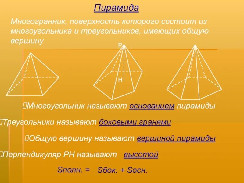 Поверхность пирамиды состоит из. Треугольная пирамида многогранник. Площадь многогранной пирамиды. Поверхность треугольной пирамиды.