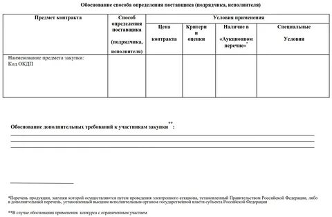 Обоснование заключения контракта с поставщиком
