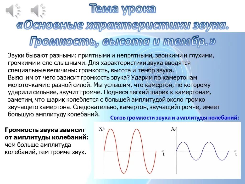 Громкость звука тембр звука 9 класс. Громкость зависит от амплитуды. От чего зависит высота звука. Высота тембр и громкость звука. От чего зависит высота и тембр звука.