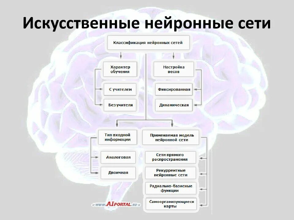 Презентация на тему нейросети. Классификация нейронных сетей. классификация искусственных нейронных сетей. строения основных типов нейронных сетей.. обучение нейросети типы.