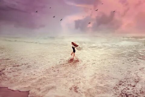 matahari terbenam, laut, pasir, pantai, pagi, berwarna merah muda, awan, cu...