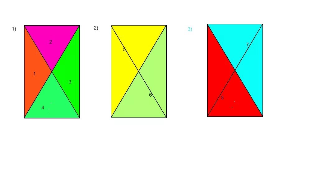 8 Треугольников в прямоугольнике. Квадрат с 2 отрезками и 8 треугольников. Разделить прямоугольник на 8 треугольников. Начерти прямоугольник проведи в нем 2.