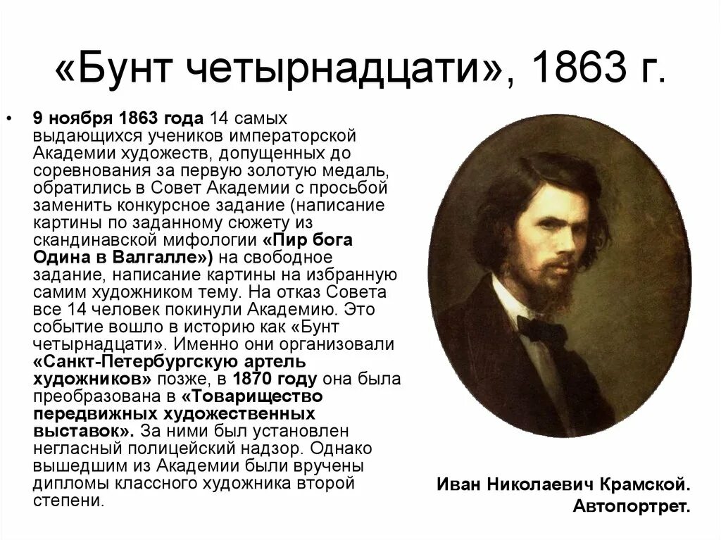 Артель художников 1863 Крамской. Бунт в Академии художеств 1863. Артель крамского