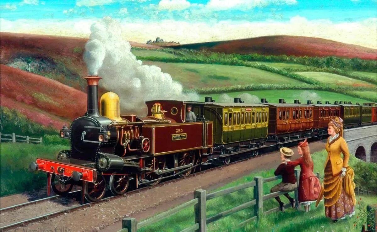 Английский паровоз 19 век. Американский паровоз Прери. Картина железная дорога 20век.