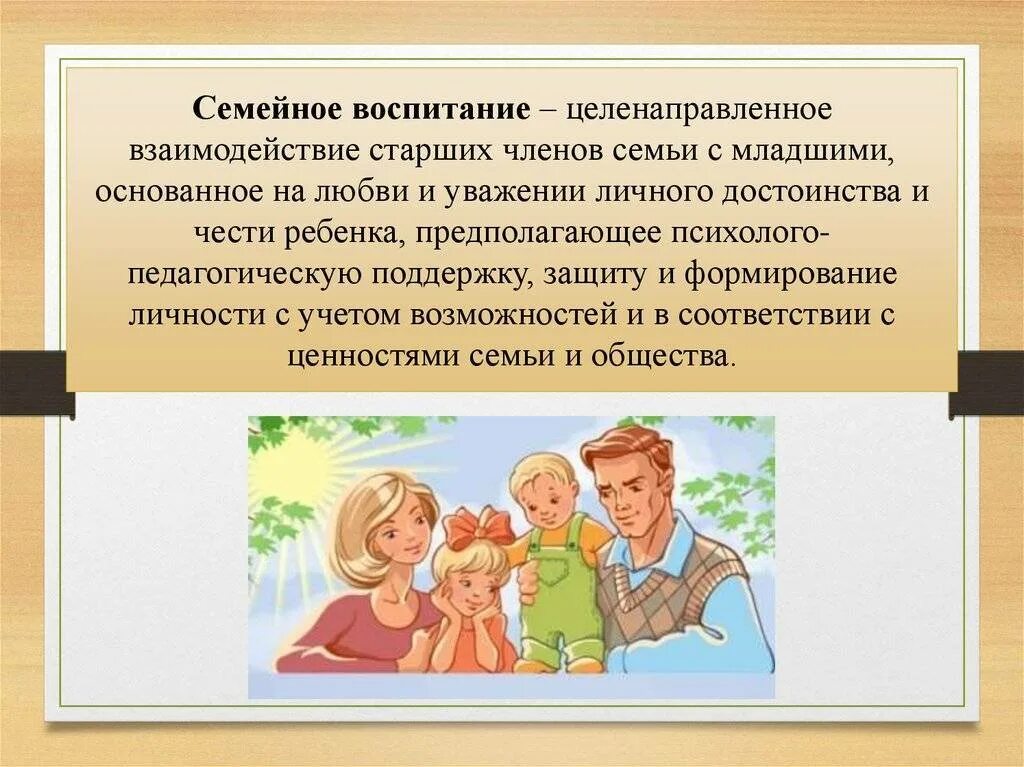 Воспитание в семье. Роль семьи в воспитании. Семейное воспитание ребенка. Методика воспитания в семье.