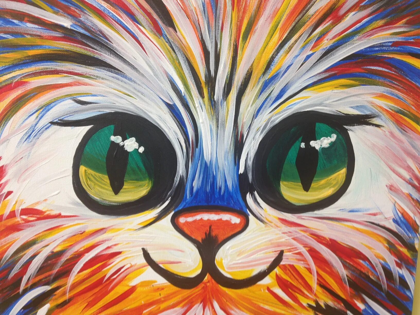 Разноцветный кот. Рисунки разноцветные. Кошка цветными карандашами. Кошка с разноцветной мордой.