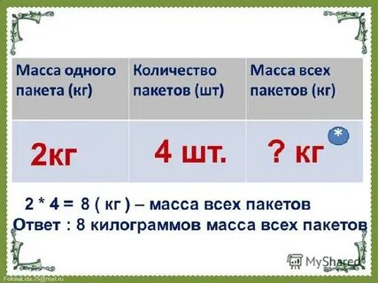 Массу 1 пакета муки