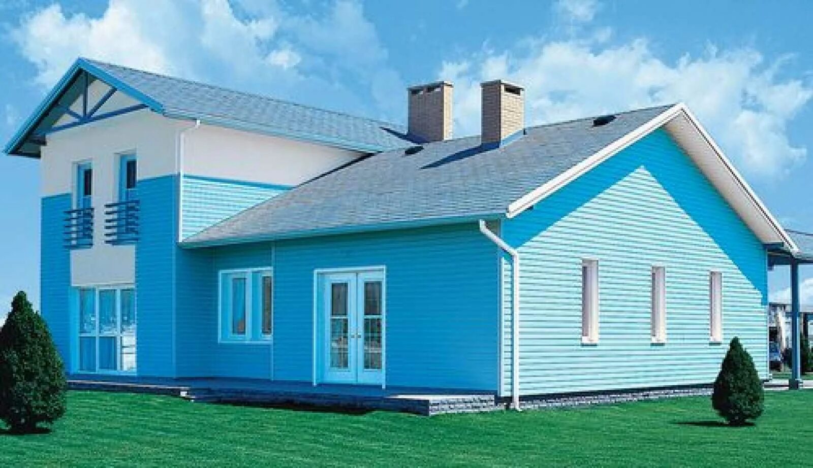 RAL 5024 сайдинг. Тиккурила Винха 2683. Фасады домов бирюзового цвета. Деревянный дом голубого цвета.