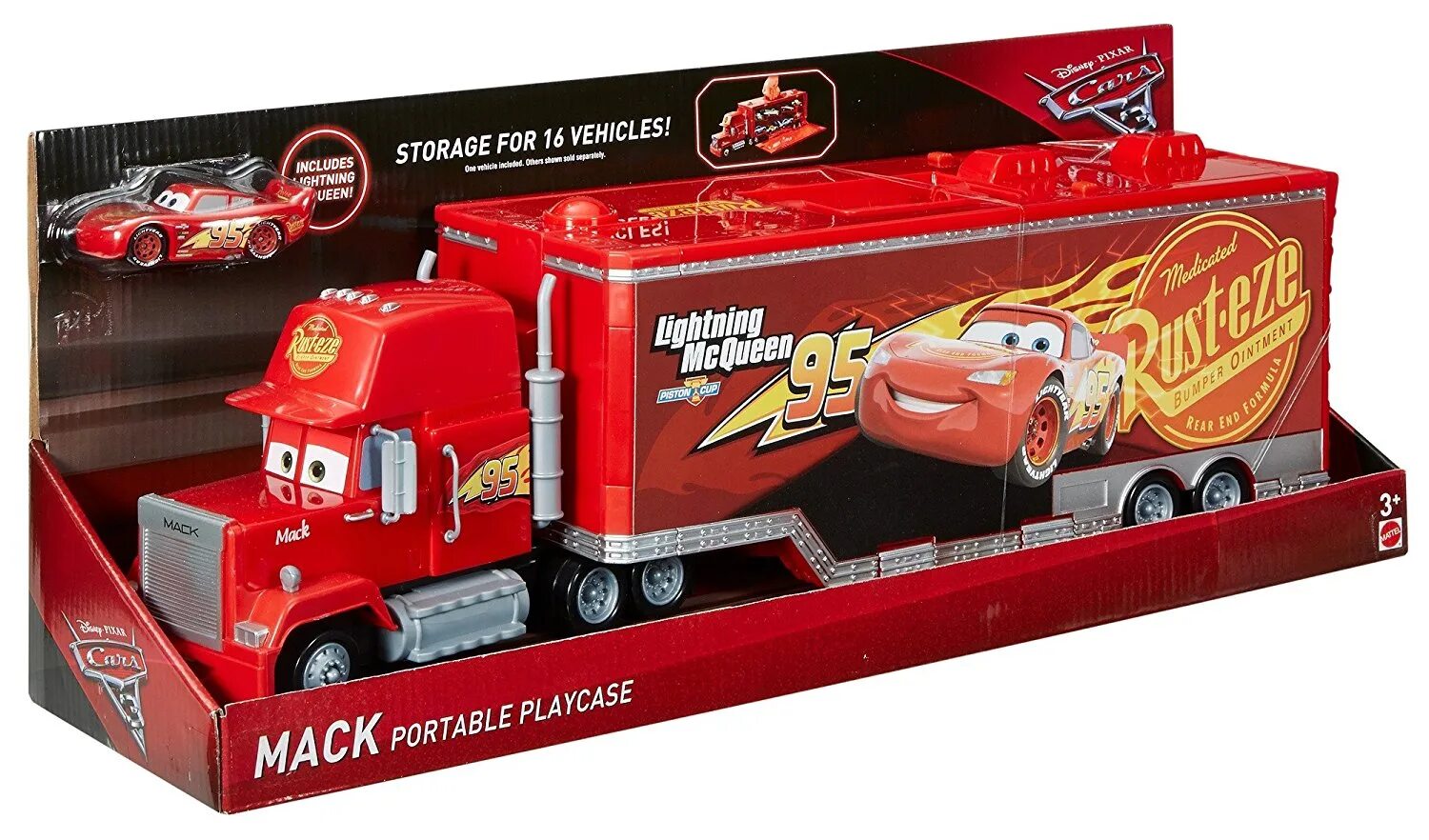 Сколько молния маквин. Тачки 3 игрушки Маккуин. Грузовик Mattel cars 2 Deluxe Mack (y0539/y0554) 1:50. Cars 3 Mack Portable Playcase. Автовоз Mattel cars 2 Mack (y1110) 1:55 34 см.