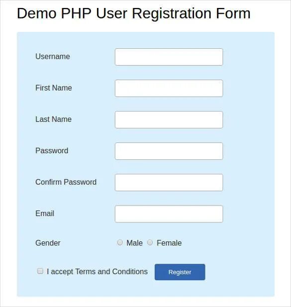 Demo php. Registration form. Форма регистрации Registration form. User Registration form. Регистрационная форма дизайн.