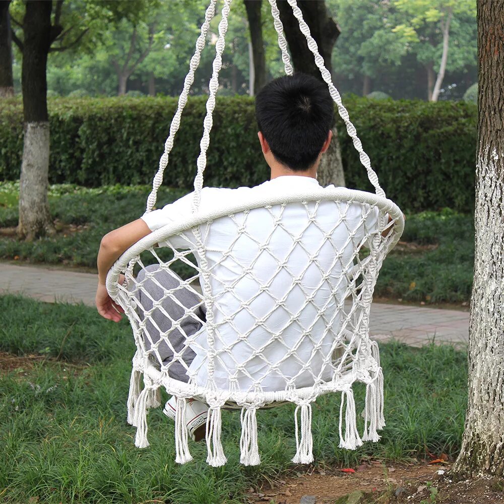 Подвесные детские качели макраме. 5, белое. Подвесная качеля макраме. Качеля подвесная плетеная. Детская качеля макраме.