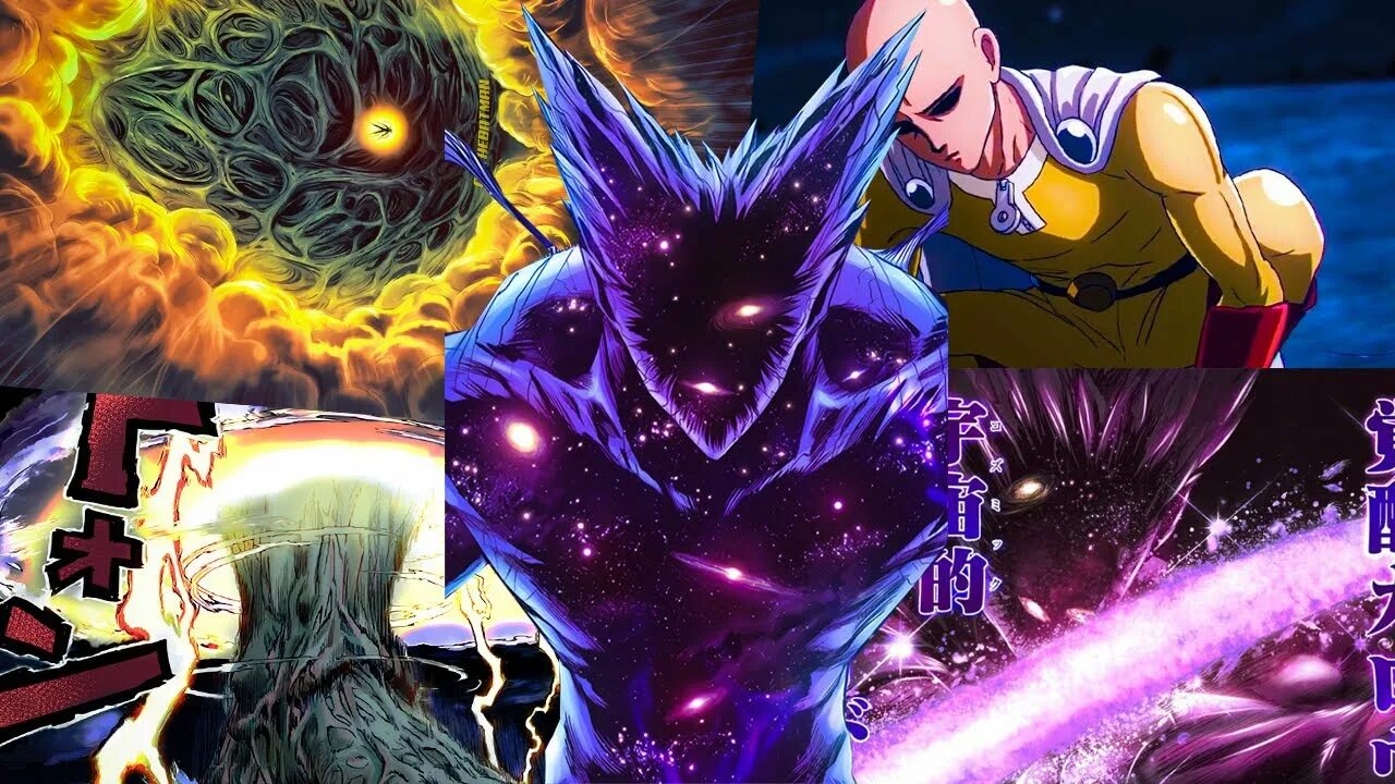 Сайтама и гароу. Сайтама против Космик ГАРОУ. Garou one Punch man Cosmic. Галактический ГАРОУ.