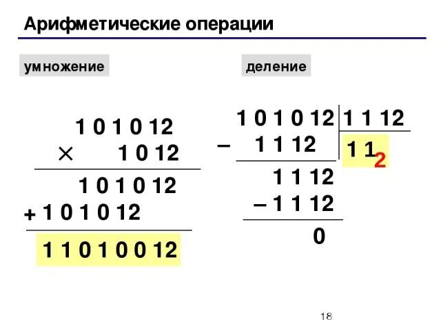 Арифметические операции умножение деление. Арифметические операции умножение. Арифметическая операция умножение 101. 101012 В десятичную.