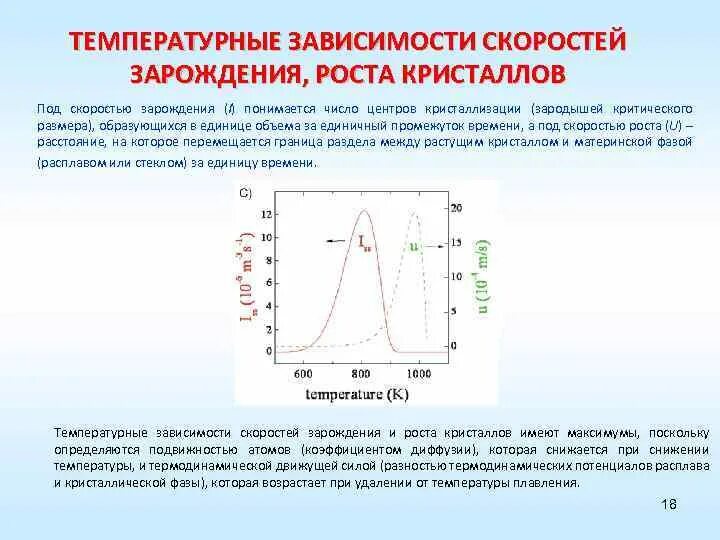 Скорость роста кристаллов. Зарождение центров кристаллизации. Число центров кристаллизации. Влияние скорости кристаллизации на структуру. Удаление температура воды