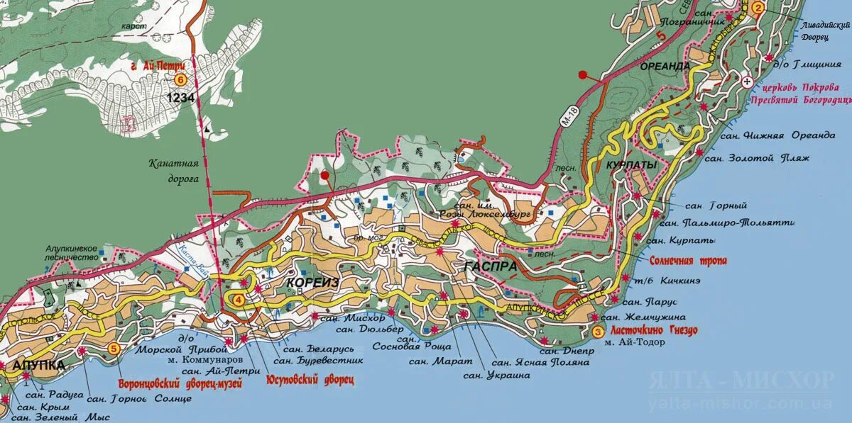 Показать на карте пансионат. Гаспра и Мисхор на карте Крыма. Мисхор на карте Крыма подробная. Мисхор Кореиз в Крыму. Крым Мисхор на карте Крыма.