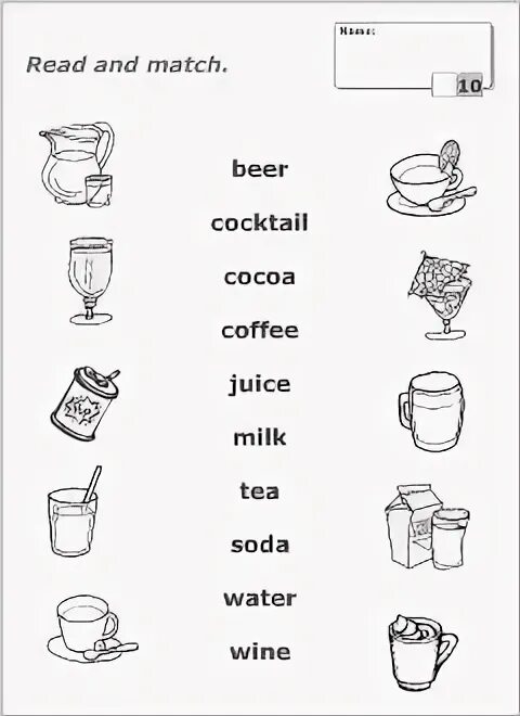 Drinks worksheets