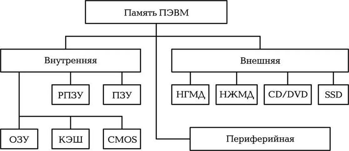 Тип основной памяти. Внутренняя память ПК схема. Память ПЭВМ схема. Память ПЭВМ внутренняя. Внешняя память компьютера схема.