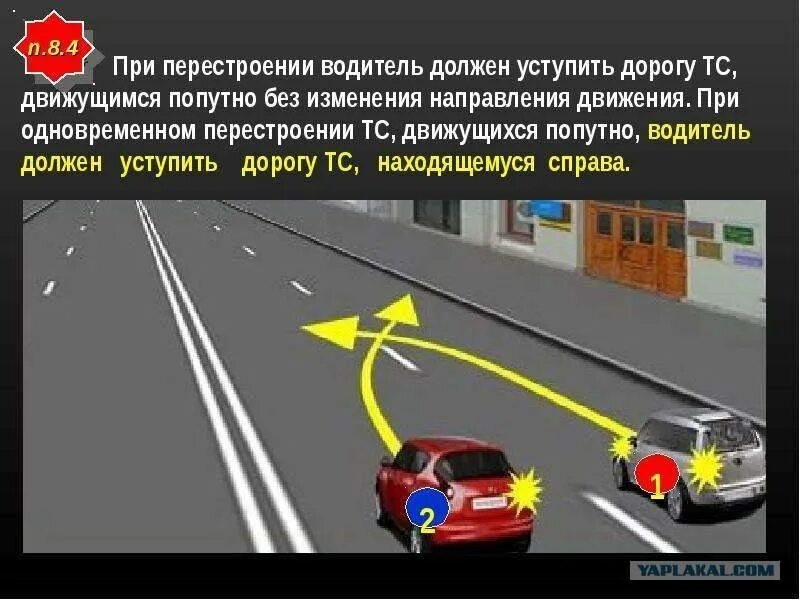 При перестроении водитель должен уступить дорогу. Кто должен усьупитьдорогу. ПДД при одновременном перестроении. Одновременное перестроение ПДД.